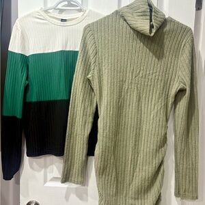 Green and Black Ribbed Sweater combo with tope turtleneck dress with singe